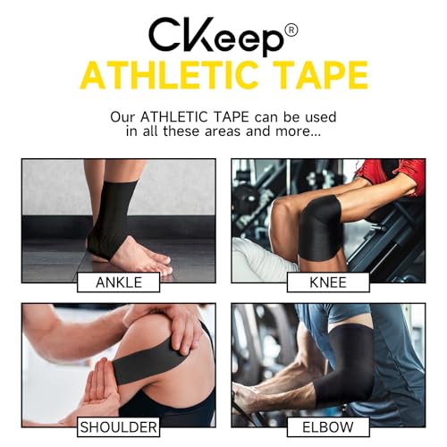 Image of CKeep Athletic Tape, Original Cotton Waterproof Sports Tape 4 Packs, Black | Very Sturdy No Glue Residue Wrist Ankle Tape for Climbing, Boxing, Athletes, Baseball Bats, Strains, Sprains, Injuries