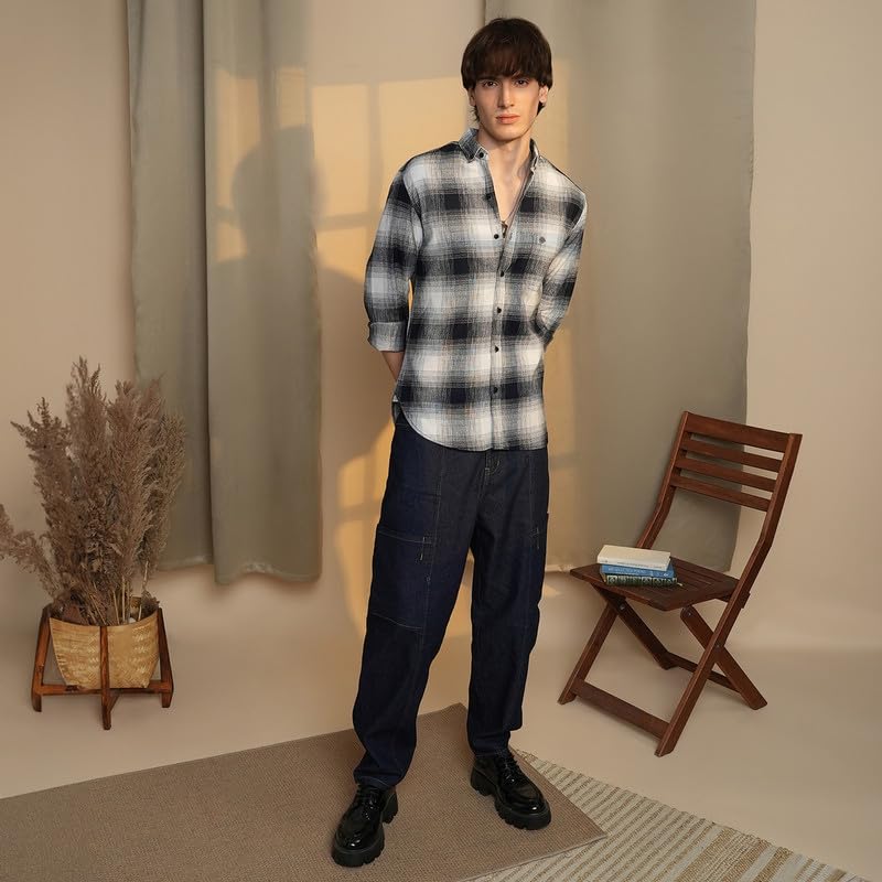 Image of CAHOOT Men's Gingham Shirt | Casual Wear | Spread Collar | Long Sleeve | Button Closure | Shirt Crafted with Comfort Fit for Everyday Wear