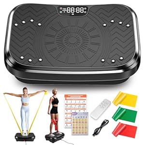 Vibration Plate Exercise Machine, Vibration Plate for Lymphatic Drainage with Training Poster, Training Plan & 3 Resistance Bands, Adjustable Speeds Vibrate Stand Shake Board for Weights Loss(400 Lbs)