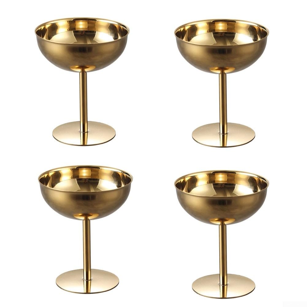 Macetas de postre de metal de 200 ml, copas de acero inoxidable para helado, yogur, ensalada de frutas, gelatina, degustación de porciones individuales, color dorado, 4 unidades (dorado)