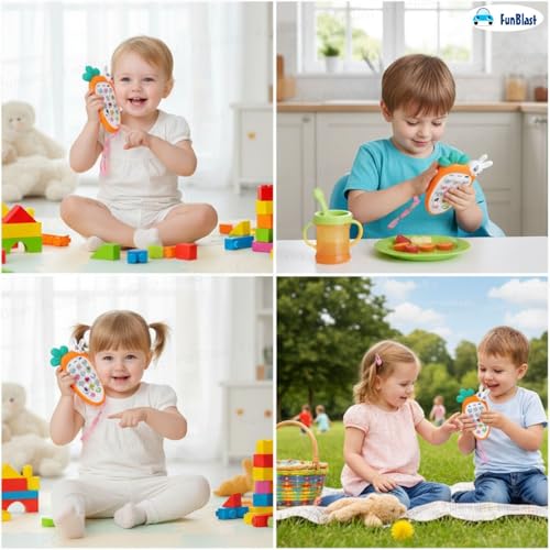 Image of FunBlast Cartoon Musical Mobile Phone for Kids, Mobile with Light & Sound Toys for Babies | Educational Toys for Kids 3+ Years /Boys /Girls-1 Unit (Radish-Orange)