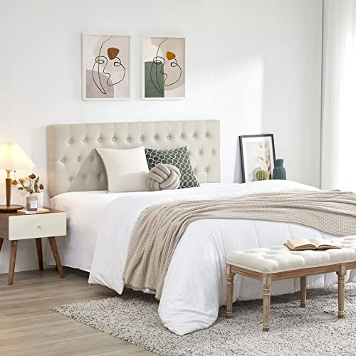 Kingfun 022 Tufted Upholstered Queen Size Bed Headboard In Modern Button Design, Adjustable Solid Wood Head Board thumb #3