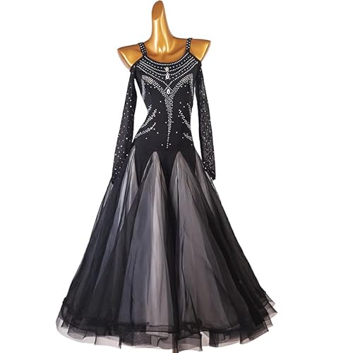 ZYDANC Black,XXL,Strapless Waltz Modern Costume Women's Ballroom Dance Competition Dresses Long Sleeve Tango Dancing Clothes