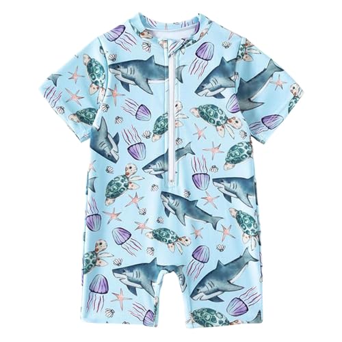 Bañador Bebe Niño Traje de Baño de Una Pieza Manga Corta Bañadores con Cremallera, Estampado Trajes de Baño Protección UV Bebé Recién Nacido Ropa de Baños Natacion Piscina para Nadar