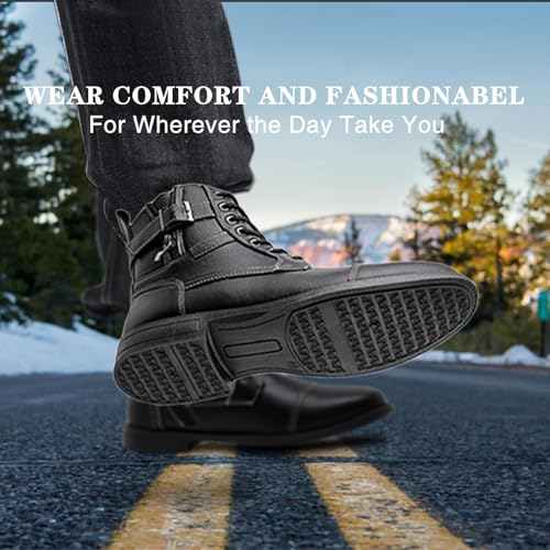 Image of AMAPO Men Oxford Boots, Buckle Dress Boot, Casual Men Boots Lace-Up Side Zipper