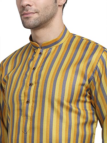 Image of KRAFT INDIA Men Cotton Dark Stripped Kurta ONLY
