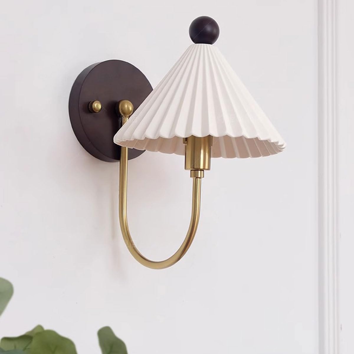 Applique da Parete retrò in Oro per Camera da Letto, Comodino Nordico, Lampada da Parete in Ceramica Plissettata, Lampada da Parete per Corridoio, Lampada da Parete in Legno di Noce Giappon
