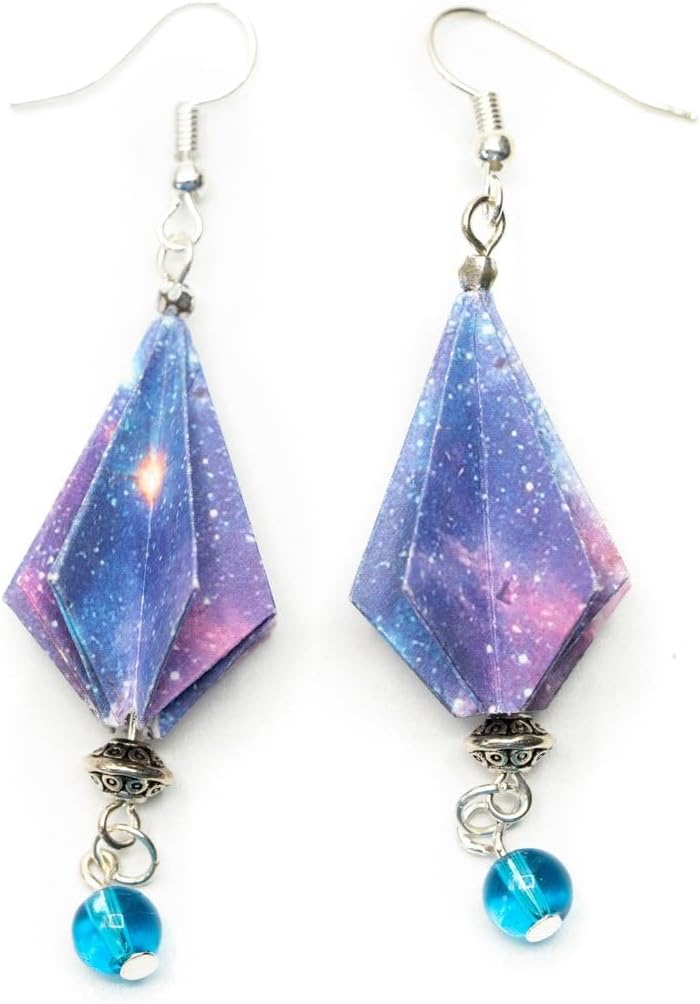 Origami space earrings Miniblings pendant space boho hippie blue pearl