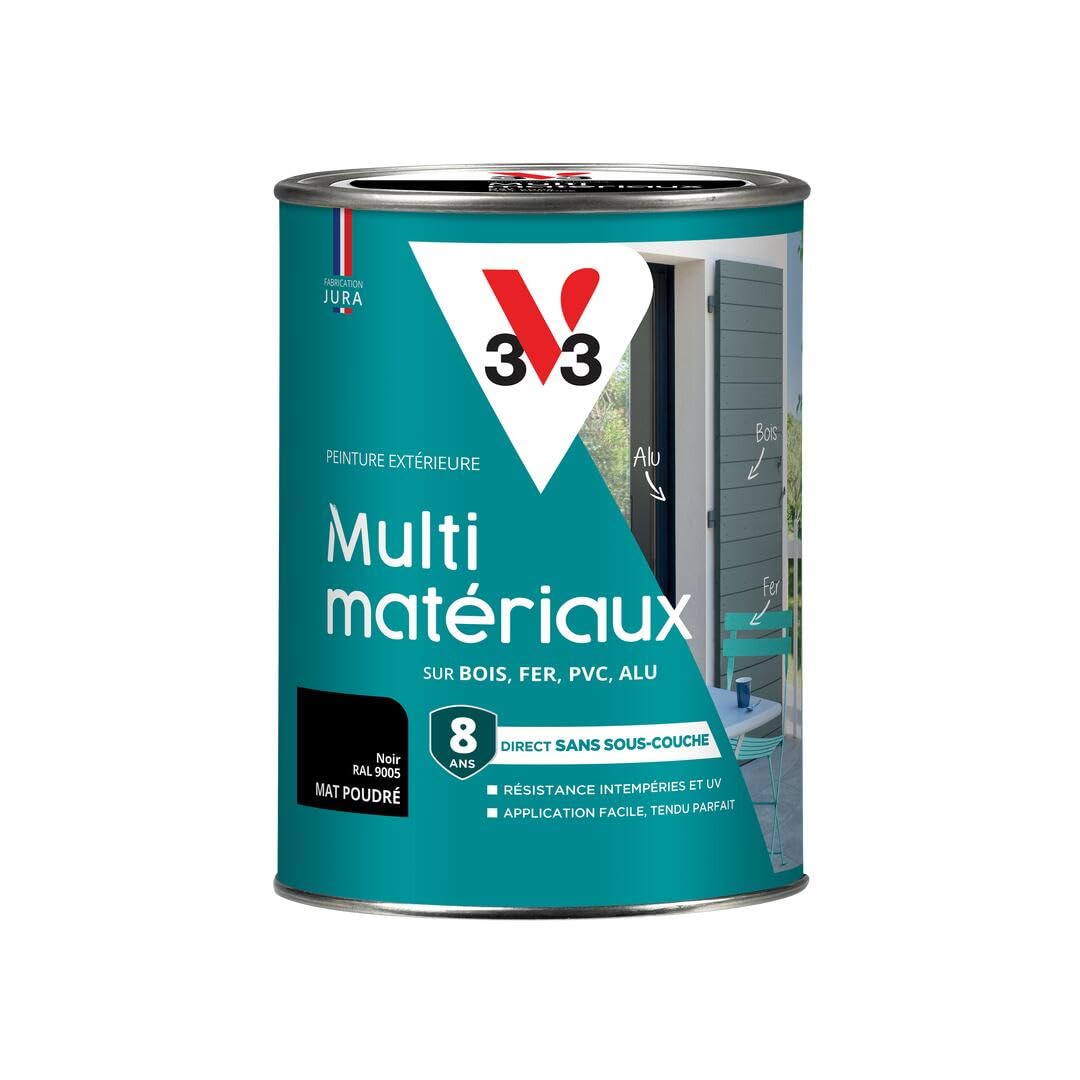 V33 Peinture extérieure Multi-matériaux, Noir Poudré 1,5L