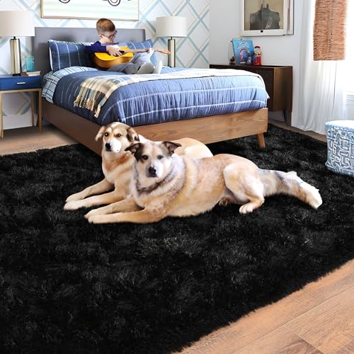 8x10 Area Rugs for Living Room, Ultra Soft Large Shag Black Bedroom Rug Upgrade Non-Slip Plush Modern Fluffy Carpet for Kids Boys Girls Room Home Decor Aesthetic