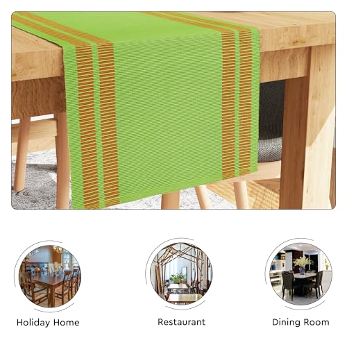 Image of Encasa XO Dining Table Runner for 4 to 6 Seater| Yarn Dyed Fine Ribbed Cotton | Size 32x137 cm | Ladder Green | Machine Washable