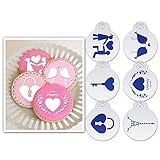 ART Kitchenware 6pcs/set Wedding Cookie Cake Stencil Set (Lovers,Heart,Birds,Key) Valentines Day Cupcake Stencil Mold Fondant Cake Border Decoration Tool ST-902 Beige/Semi-Transparent