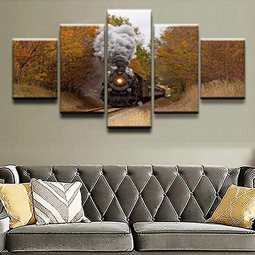 Affiche automne train et rails pour habiller un grand mur vide de salon de façon moderne