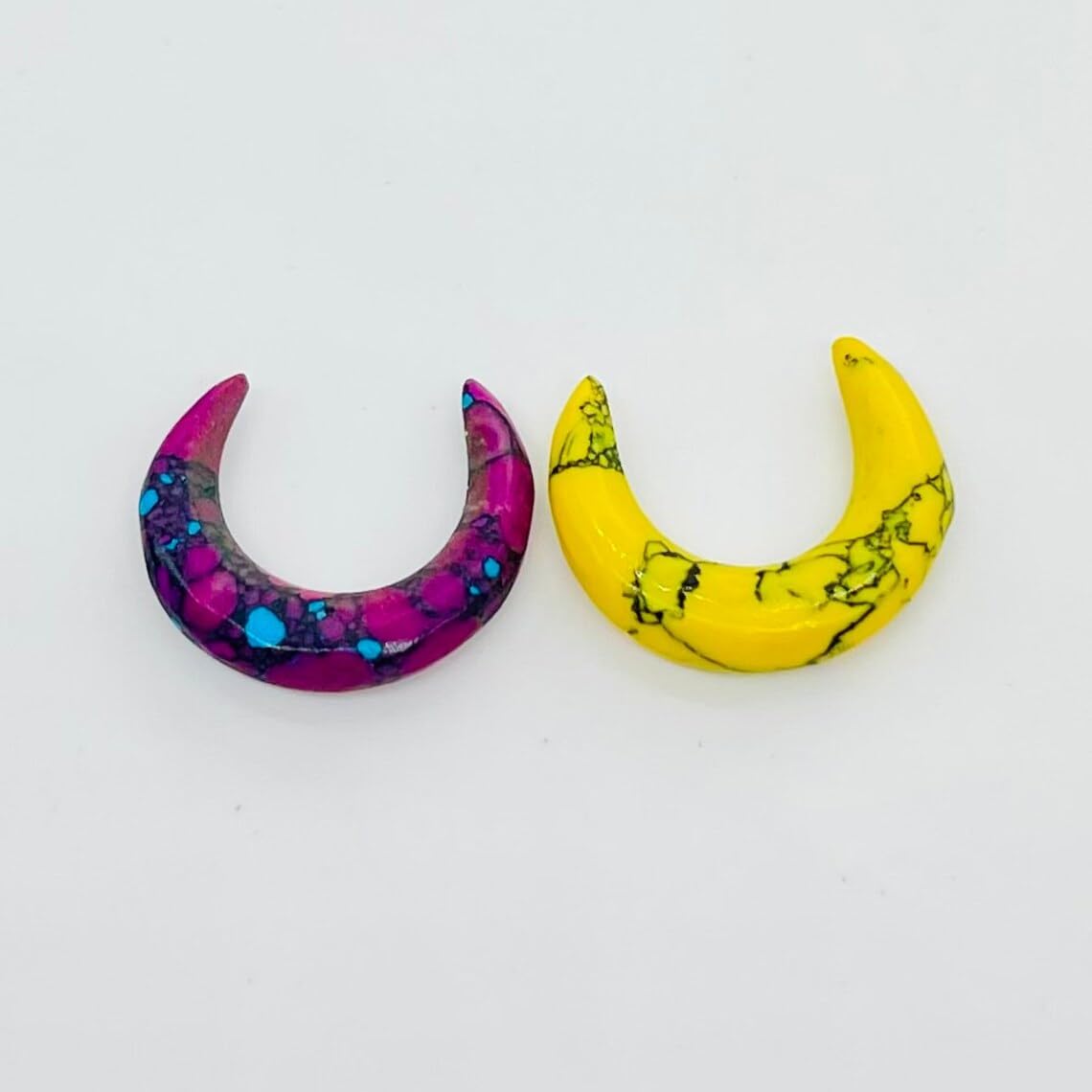 Uni Craft Turquoise Crystal Septum Pincher Nose Ring, 12g to 1/2", Purple & Yellow, 2 Pcs