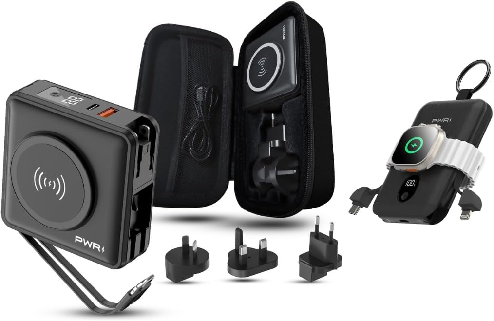PWR Travel PRO 5 in 1 Power Bank + Versa 4 in 1 Apple Watch Portable Charger