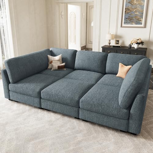 Belffin 86.2" Sectional Sleeper Sofa Bed with Deep Seat Cloud Modular Sectional Couches for Living Room. Blue Grey Sofa Blue Grey Sleeper 1