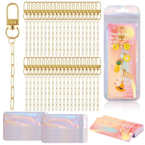 Image of Wurosi 50 Set Paperclip Keychain Making Kit, Bag Charm Kit, 50 Keychain Clips, 50 Extender Chain, 50 Resealable Pouch Bag, 50 Thank You Cards, 5M Hemp Rope, Jewelry Making Kit for DIY Keyrings Charms