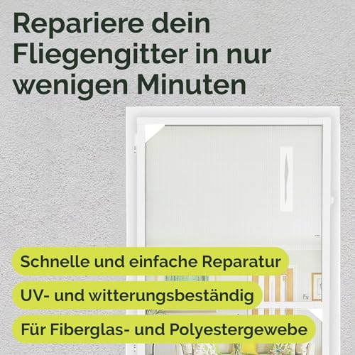 Nematek Fliegengitter Reparatur Set - 4,5 cm x 2 m Fliegengitter Reparatur Klebeband - Reparaturband für Moskitonetz, Insektenschutz Tür und Fliegengitter Fenster - weiß
