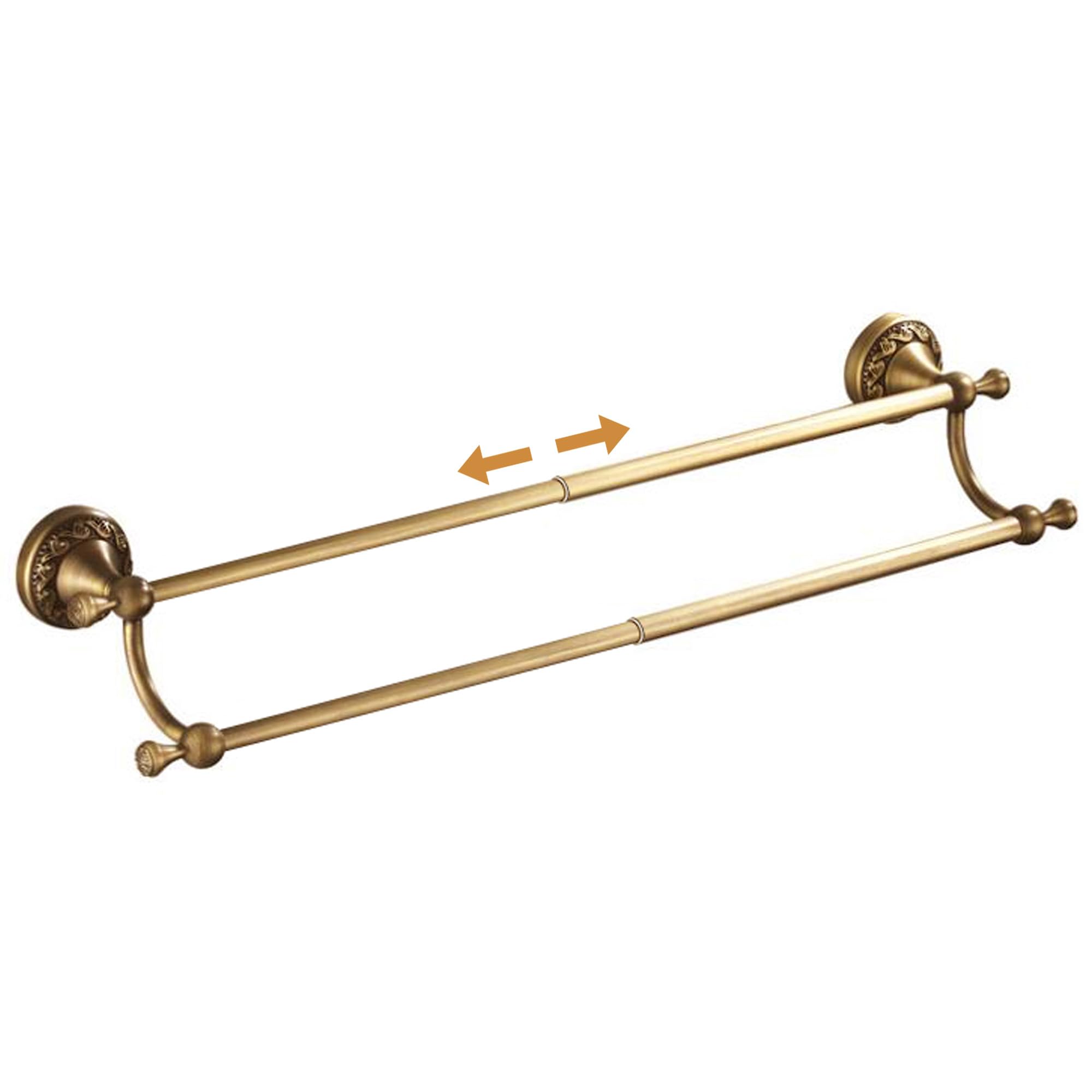 Wall Mounted Bathroom Double Towel Rack, Towel Bar Adjustable 15.5 to 27.5 Inch Antique Brass Pattern Carving,Brushed Bronze