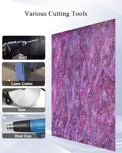 Image of TOEPODO Pearl Cast Acrylic Sheets Pearlescent Glitter Acrylic Sheet 1 /8 Thickness Acrylic Sheets for Laser Cutting for Art Design DIY Crafts /Home Deco (3, Purple, 8x12 Inch)