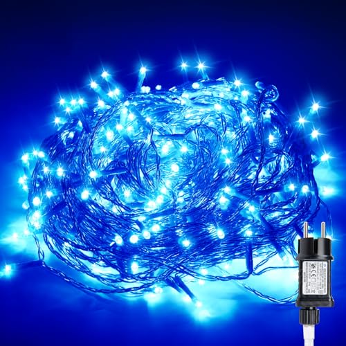 Gresonic Lichterkette Außen 10m 100LED Blau Lichterkette Außen Strom Transparente Kabel Wasserdicht beleuchtung für Außen Innen Garten Baum Weihnachten