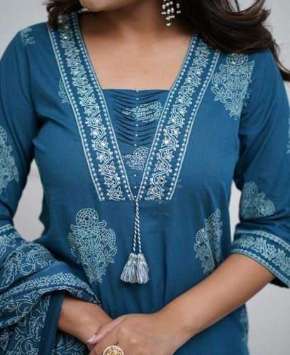 Image of DR DIGITAL Women's Cotton Printed Straight Kurti with pant and Dupatta Set