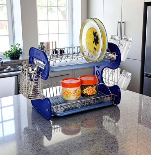 Image of AMOL Utensil Kitchen Rack Steel Premium Stainless Steel Utensils rack | Kitchen Organizers | Kitchen rack | Dish Rack Stainless Steel | Dish Drainer Stand with Trays