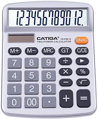Desktop Calculator 12 Digit with Large LCD Display and Sensitive Button, Solar and Battery Dual Power, Standard Function for Office, Home, School, CD-2786 (Silver)