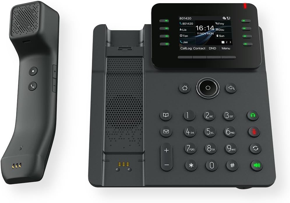 V62 Pro IP Phone with 12 SIP Lines, HD Voice, Bluetooth, PoE, and Ethernet; 21 DSS Keys; 6-Way Audio Conferencing; 2.8-inch Color Display