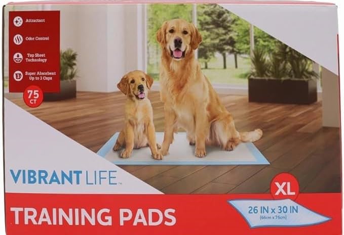 Vibrant Life XL Training Pads, 26" x 30", Super Absorbent & Leakproof, (75)