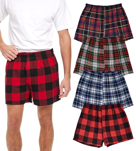 Andrew Scott Herren-Boxershorts, Baumwollflanell, superweich, gewebt, 4 Stück, 4er-Pack – Plaids Combo 1, Large