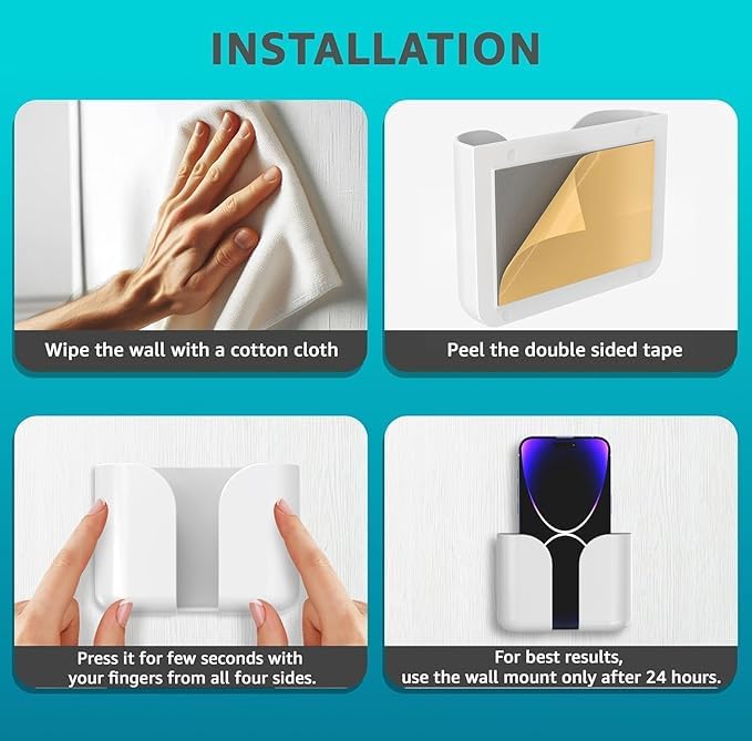 Image of WALLVIEW TECH Pack of 5 Wall Mounted Mobile Phone Holder Storage Case for Phones with Strong Adhesive Strips | Wall Mount Mobile Stand /Multi-Purpose Stand for Phone Charging (Orange)