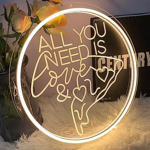 Image of All You Need Is Love &Pizza Neon Sign For Wall Decor 3D Art Carving Design Indoor Bedroom Led Neon Signs Backdrop Flex Christmas Party Business Room Shop Window Birthday Gift(Warm White,USB,30x30CM)