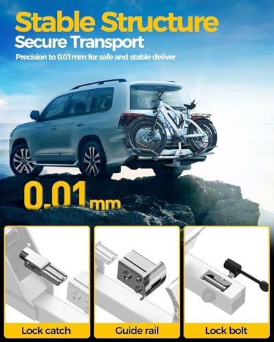 Image of KYX Car Bike Rack 160lbs Max Load, Tow Hitch Bike Racks for E-Bike, 5 inch Fat Tire Bike, Folds Up Compactly, Tiltable Down, Double Anti-Swag System Bicycle Car Racks 2 inch Receiver for SUV, Truck, RV