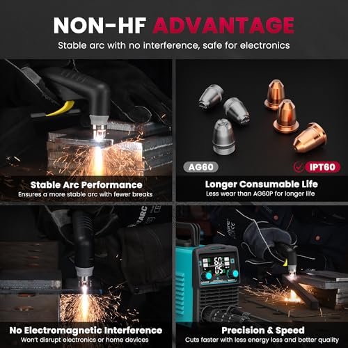 Image of Bestarc Plasma Cutter, [Blow Back Pilot Arc][Large LED][Air Sensor] 60A Non-HF Plasma Cutter Machine 110V /220V Dual Voltage, 5 /8 inch Clean Cut 4 /5 inch Max Cut, Post Flow, 2T /4T for Beginners DIY