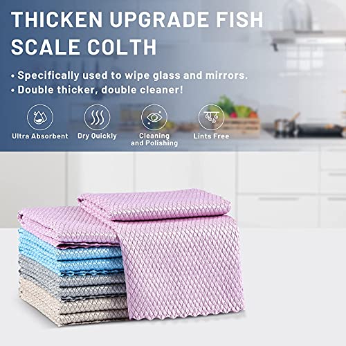 8 Pack Fish Scale Streak Free Miracle Cleaning Cloth, Microfiber Polishing Cloth, Easy Clean Nanoscale, Highly Absorbent Lint Free Streak-Free Reusable Cloths For Glass, Car, Windows, Mirrors, Dishes #TOP6