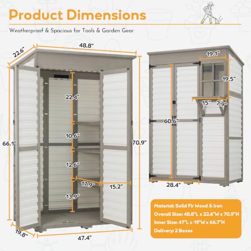 Image of Large Outdoor Storage Cabinet with 3 Shelves, Weatherproof Shed for Outside
