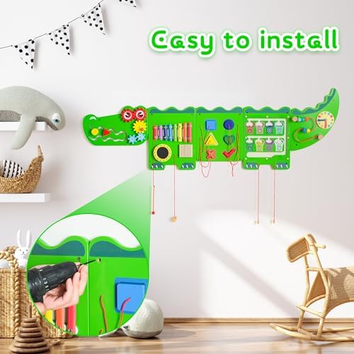 Spacocld Crocodile Sensory Toys Activity Wall Panels - Montessori Busy Board, Toddler Learning Panel, Wall-Mounted Playroom/Daycare Educational Toys, Interactive Wooden Gift for Kids 3-6, Green — 사진 7