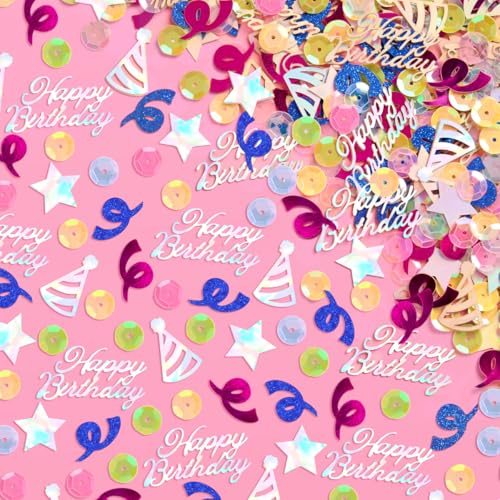 xo Fetti Happy Birthday Confetti Rainbow | Birthday Party Decorations Iridescent Foil Pastel Sequins Table Scatter Celebration Decor Sparkle