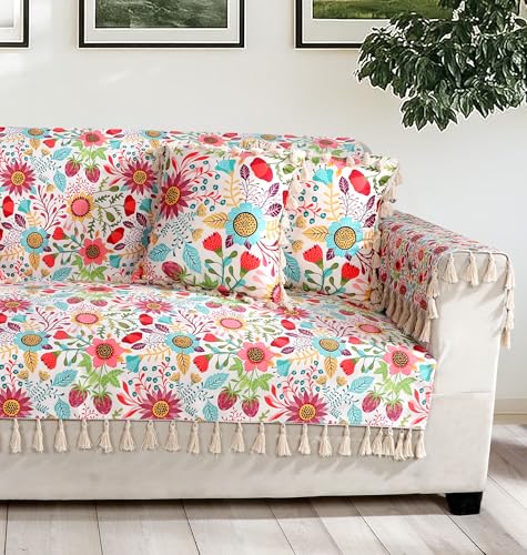 Image of ishro home Premium Sofa Cover 1 Seater Protecter with 2 Handle Covers - Soft European Standard Fabric, Frill Design, Machine Washable | (Sun Garden, 1 Seater)