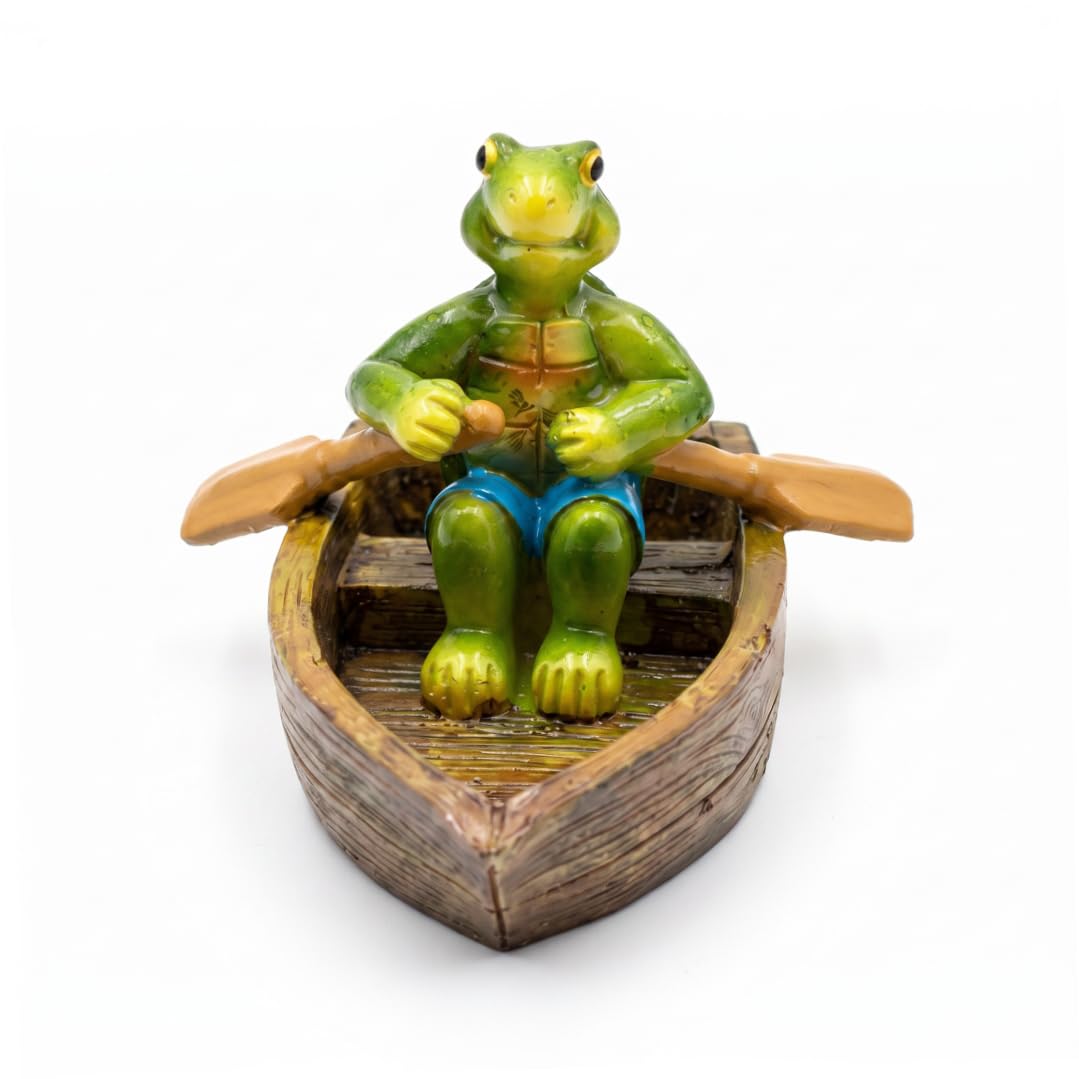 Ngbbby Pond Decoration, Pond Ornaments Outdoor, Floating Rowing Turtle on Wooden Boat Garden Ornaments, Floating Decoration