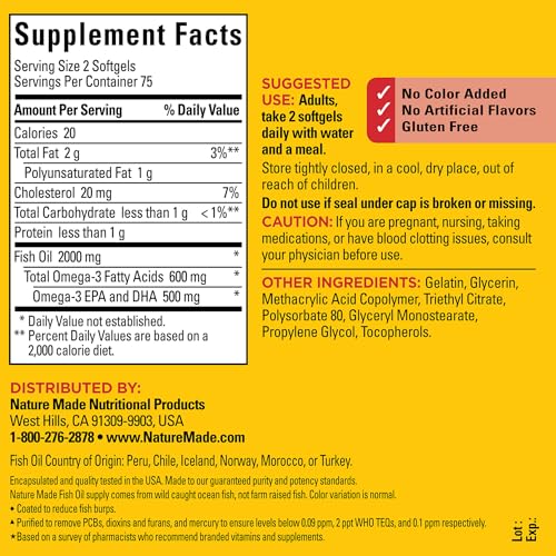 Nature Made 2665 Burp Less Fish Oil 1000 Mg Softgels, Fish Oil Supplements, Omega 3 Fish Oil thumb #4