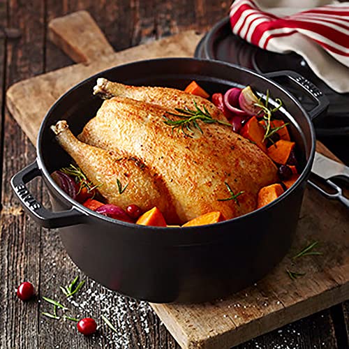 Image of STAUB Cast Iron Round Cocotte, Dutch Oven, 2.75-quart, serves 2-3, Made in France, Matte Black