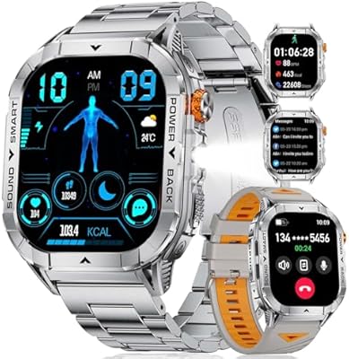 SUNKTA Military Smart Watch for Men with Flashlight, 2.13” Amoled HD Display Fitness Tracker Watch, Pedometer/100+ Sport Modes/Sleep/5ATM Waterproof Smartwatch, Compatible iOS An…