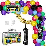 90S 80S Theme Party Balloons Backdrop Decorations Inlcude Inflatable Boom Box Inflatable Retro...