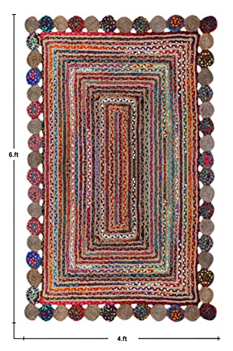 Casavani 100% Eco-Friendly Hand Braided Rug Geometric Multipurpose Multicolor Chindi Cotton & Jute Rug Best Uses For Indoor Room Decor Carpet,Hallway Enterway & Purch 3X5 4X6 10X16 Feet #TOP2