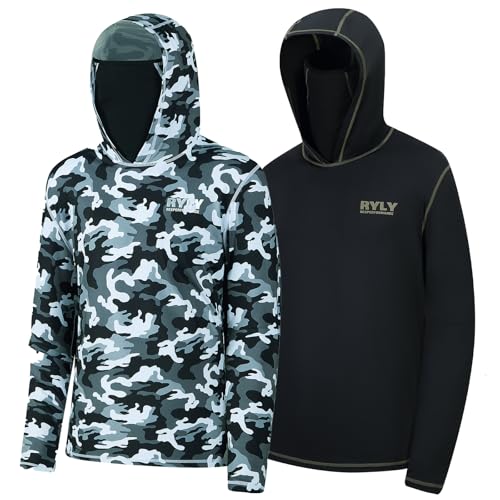 Fishing Shirts for Men,Long Sleeve Rash Guard Shirts Sun Protection Hoodie Athletic Running Hiking Shirt 1/2 Packs