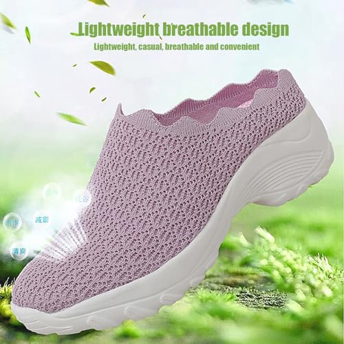 Women's Slip On Sneakers Walking Shoes,Summer Backless Breathable Platform Clog Slippers with Arch Support Lightweight Non-Slip Walking Shoes2