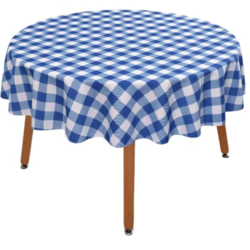 Essifunia Waterproof Plaid Tablecloth Fabric - Round 50 Inch Classic Gingham Checker Table Cloth for Indoor/Outdoor Use - Buffalo Table Cover for Picnics, BBQs, and Parties