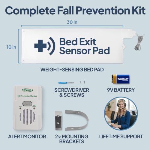 Smart Caregiver Bed Alarm for Elderly Adults – Fall Prevention System with 10'x30' Weight-Sensing Bed Pad – Automatically Alerts Caregiver When They Get Up